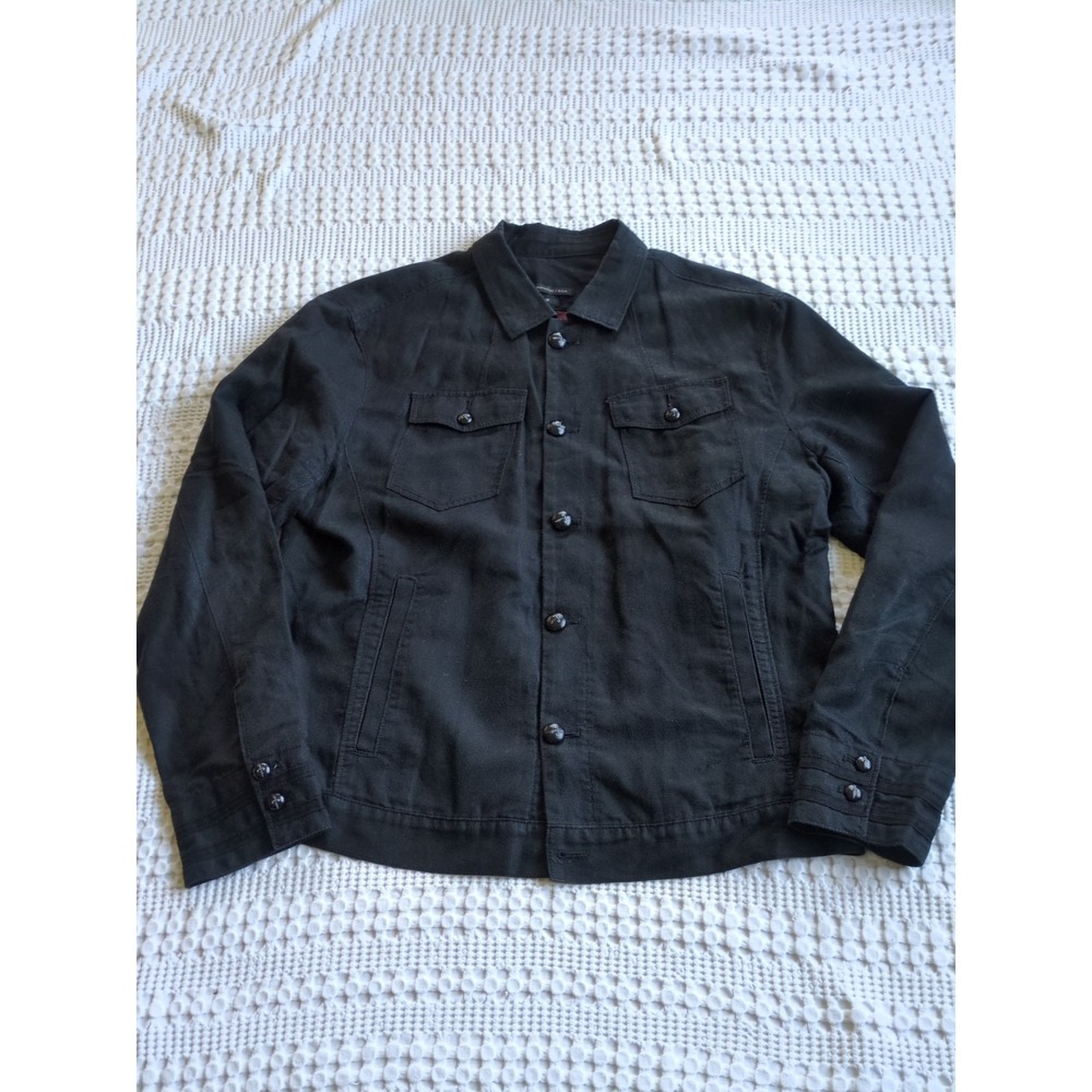 John Varvatos Luxe Trucker Jacket Linen Blend Button Size XL Black